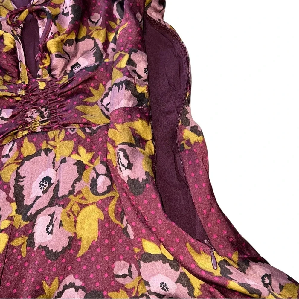 Free People Morning Light Minidress Purple Floral Long‎ Sleeve Size 8